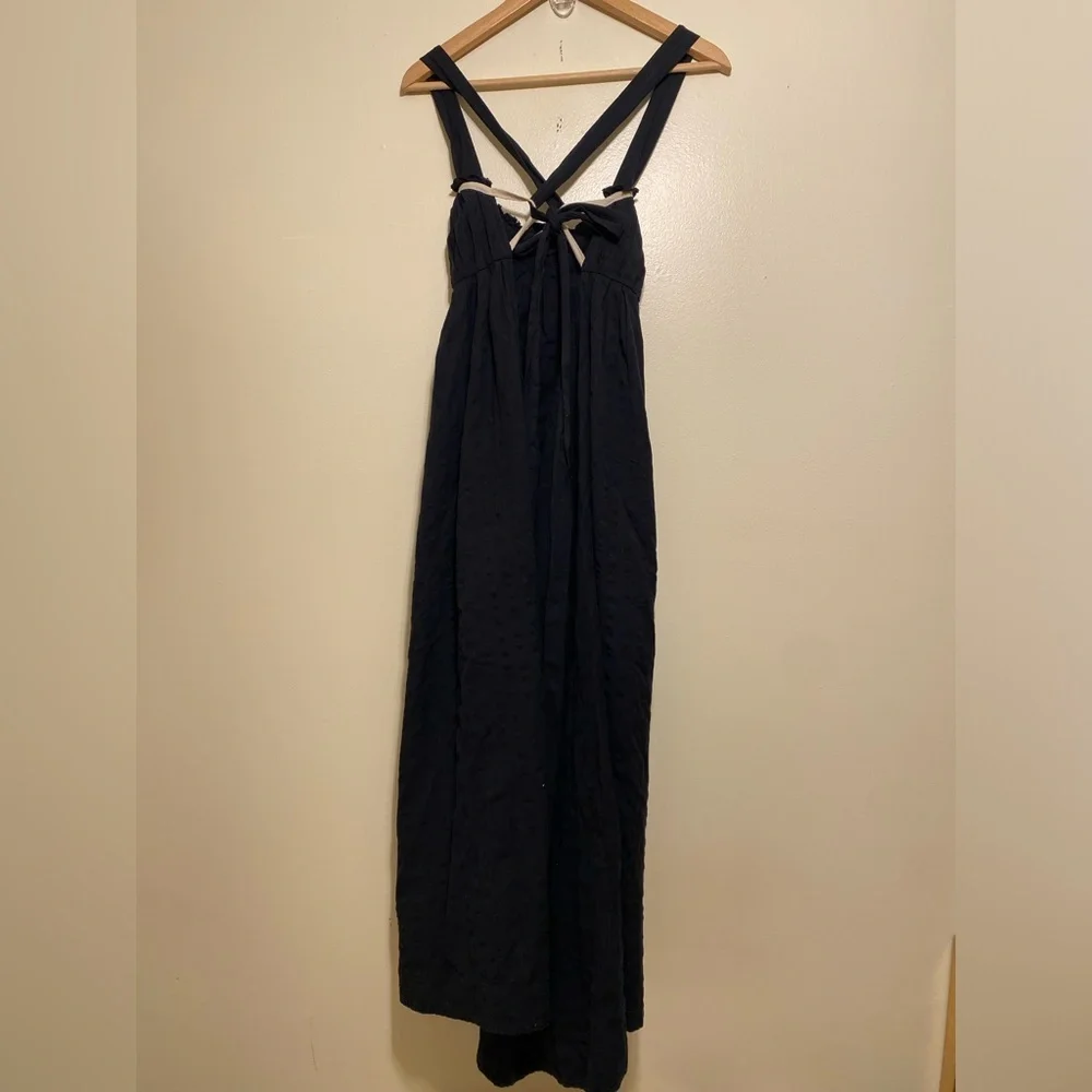 Free People Free- Est Open Black Strappy Maxi Dress with pockets Size L